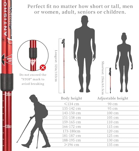 Image of Hiking Trekking Poles, 2 Pack Collapsible,Lightweight, Anti Shock, Hiking or Walking Sticks,Adjustable Hiking Pole for Men and Women (2pcs Red)