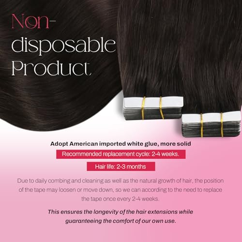 Image of Moresoo Darkest Brown Tape in Real Hair Extensions, 24 Inch, 20Pcs, 50g | Hair extensions tape in, invisible skin weft, dark brunette tone, long straight strands, braids and photo shoot styling