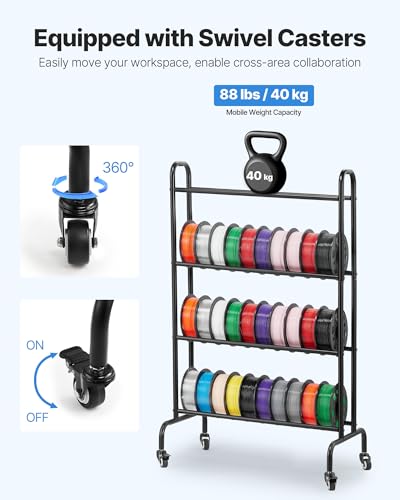 Image of VEVOR 3D Printer Filament Storage Rack, 4 Tier Heavy Duty Storage Shelf, Rolling Filament Spool Holders Racks with Wheels, Filaments Organzied for 3D Printing Station, Office, Workshop (Shelf Only)