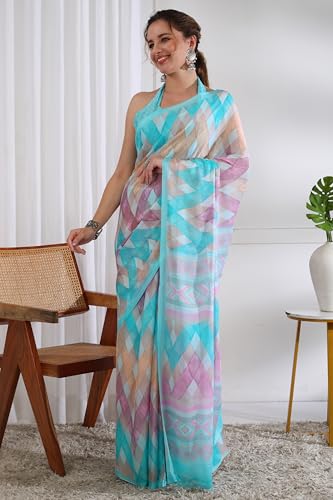 Image of MIRCHI FASHION Women Saree | Chiffon Chevron Zig Zag Printed Office Wear Sari with Blouse