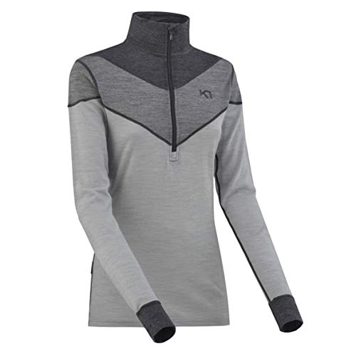 Kari Traa Women's Kink Base Layer Top - Half Zip Merino Wool Blend Thermal Shirt Grey Medium