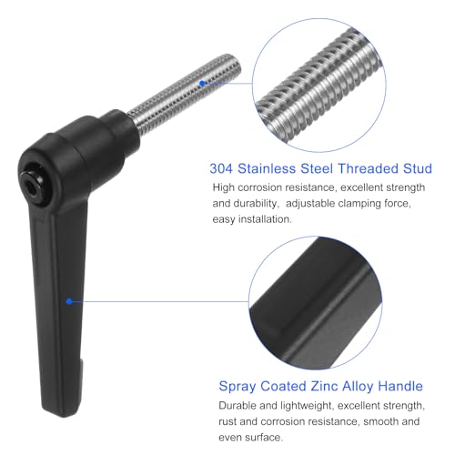 Image of uxcell 2pcs Clamping Lever Handles, M6 x 30mm 304 Stainless Steel Threaded Male Stud, Adjustable Handles Locking Quick Release Ratchet Push Button Bolt Knobs, Black
