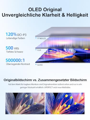 UPERFECT 14 Zoll 3K OLED 120Hz 0,1ms Touchscreen Portable Monitor 2880x1800 – Ansicht 2