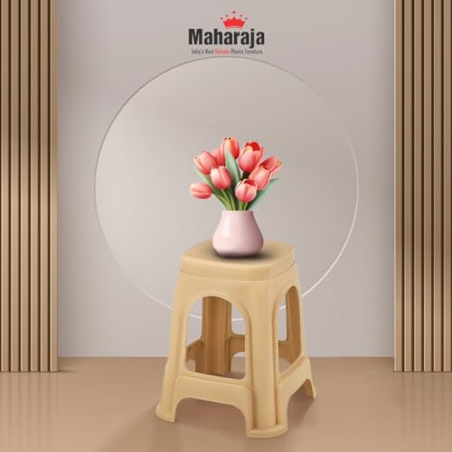 Image of MAHARAJA Strong & Durable Stool | Modern Beige Polypropylene Stackable Stool | Set of 1, Pre-Assembled (Beige, Pack of 2)