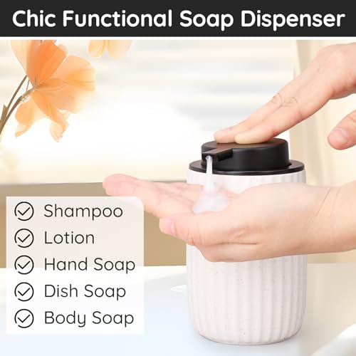 Image of Segbeauty White Soap Dispenser Ceramic, 10.8oz Refillable Liquid Soap Dispenser for Modern Home Farmhouse Decor, 320ml Empty Press Pump Bottle Lotion Liquid Containers for Bathroom Kitchen