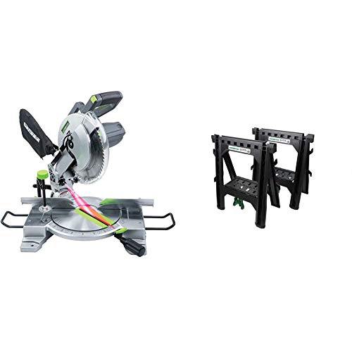 Image of Genesis GMS1015LC 15-Amp 10-Inch Compound Miter Saw Bundle with Laser Guide and Metabo HPT Sawhorses