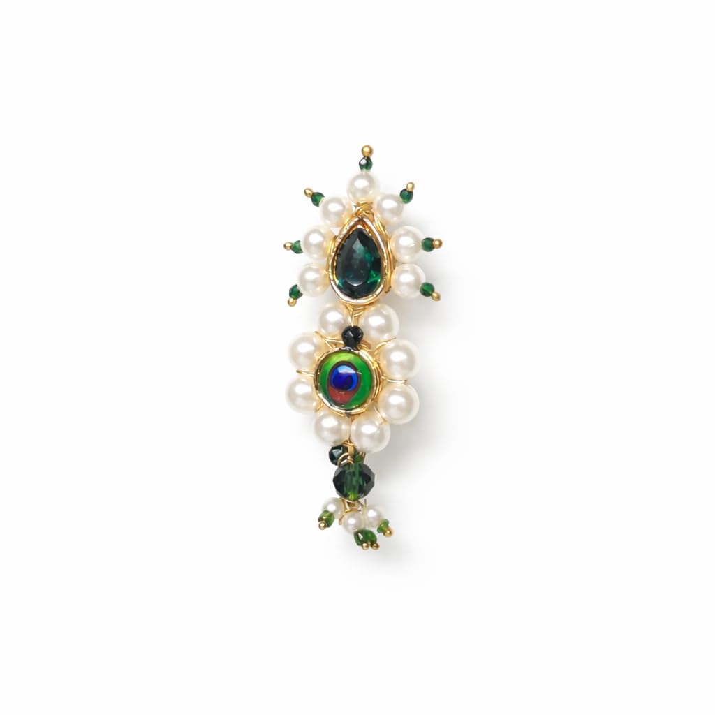 plus jewellery traditional maharashtrian marathi style banu nath,peacock white pearl design safety pin brooch for nauri paithani sarre plats , peallu dress for women and girls ( maharashtrian peacock brooch)-image-28