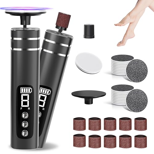 Râpe à Pieds Pédicure Rechargeable, 2-en-1 Électrique pour Pieds et Ongles 9 Vitesses Réglables Kit Rappe Pieds Pédicure Verre Nano & 30 Tampons de...