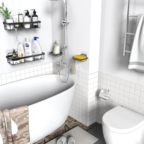 Image of ARQUIN Bathroom Organizer Without Drill Wall Shelf Self Adhesive Bathroom Shelf for Wall with Magic Stickers GI Steel Bathroom Accessories Set - (Pack of 2)