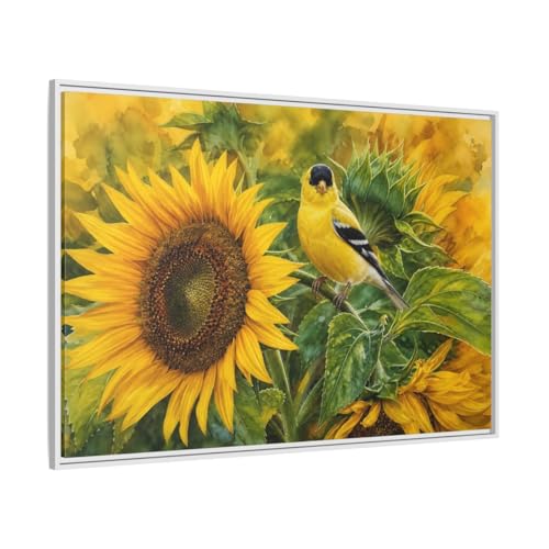 Toile Imprimée Chardonneret avec Cadre Blanc Premium 120x80 cm pour Grand Mur