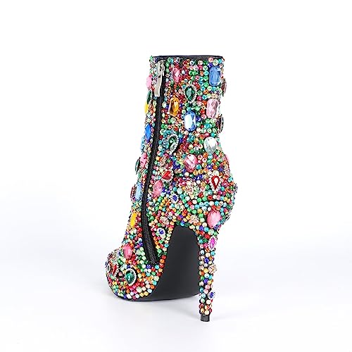 Women's Rhinestone High Heel Boots，Glitter Side Zipper Ankle Boots Sparkly Cowgirl Pointed Toe Stiletto Heel Party Prom Boots3