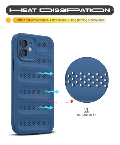 Image of WOW IMAGINE Ultimate Silicone Back Cover Case for iPhone 12 | Heat Dissipation Thin Soft TPU | 360 Camera Protection | Breathable Cooling Holes - Deep Blue