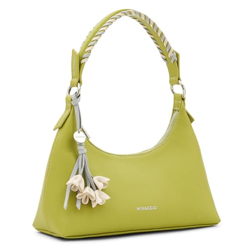 Image of Miraggio Pistachio Shoulder Bag For Woman With Zipper Closure & Floral Charm | Shoulder Bag For Women Stylish For Daily Use | Handbag For Woman | Gift Items For Women