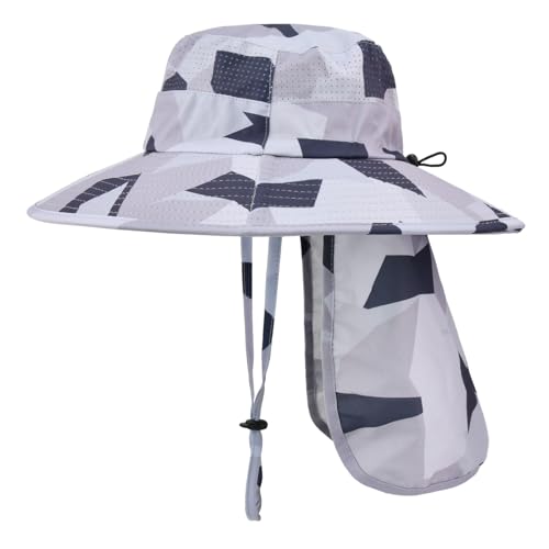 Image of Sun Hats for Men Women Fishing Hat UPF 50+ Breathable Wide Brim Bucket Hats Summer UV Protection Safari Hat with Neck Flap