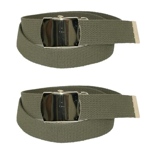 CTM Kids' Cotton Adjustable Belt with Brass Military Buckle (Pack of 2)