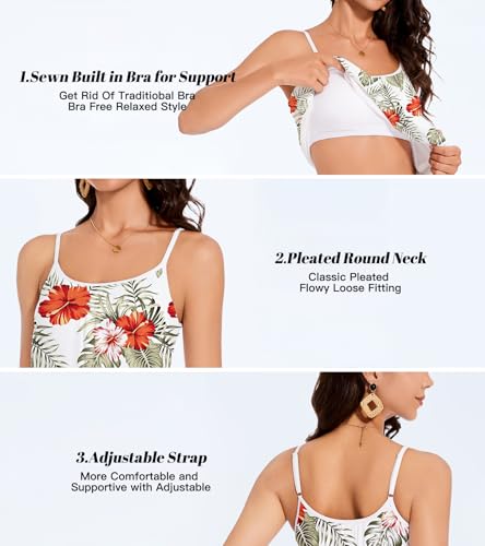 Image of Camisoles for Women with Built in Bra Adjustable Strap Tank Tops Cami Sleeveless Summer Tops for Workout Sleeping Traveling