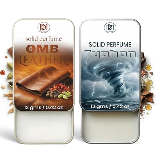 Image of Dr.Mashur Solid Perfume |OMB leather&Typhon Alcohol Free Wax Perfume Balm, Long Lasting | Pocket Tin 12g, Pack Of 2| Non Greasy Smooth Glide, Travel Friendly Men And Women