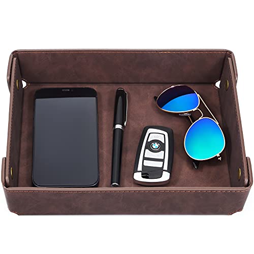 Image of CASIRENA Faux Leather Valet Tray Organizer for Men - Catch-All Tray for Entryway Table Key, Wallet, Watch, Coin Change, Phone, Dresser EDC Dump Jewelry, Bedside Nightstand Desk-top Catchall