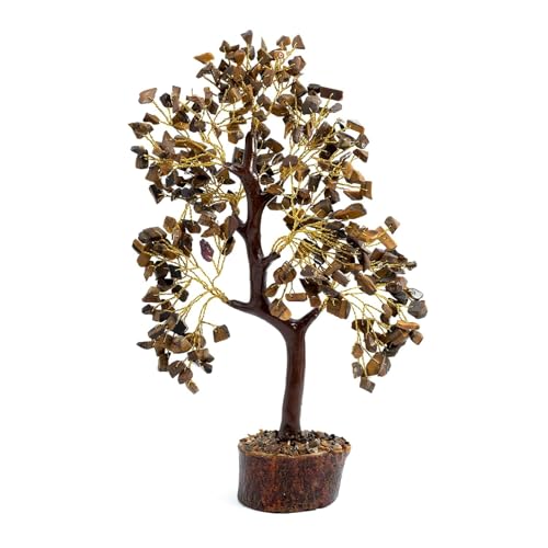 Image of Tiger Eye Crystal Tree with 600 Beads for Wealth & Prosperity | 10 Inch Approx | Feng Shui Gemstone Money Tree for Positive Energy, Good Luck & Home Decor