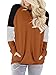 ONLYSHE Womens Casual Loose Fitting Tunic Tops Crewneck Classic Tee Shirt Color Block Shirts with Pockets;Brown;XLarge