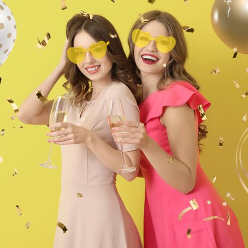 Heart Shaped Sunglasses, 12 Pcs Pink, Rimless Clear, Cute Heart Sunglasses, Colored2