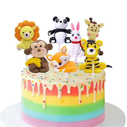 QWEPU Tiere kuchendeko, 8 Stück 3D Jungle Animal Cake Dekorationen Toppers Fox Tiger Giraffe Animal Cake Toppers Picks für Kinder Boy Girl Baby Shower Taufe Erste Geburtstagsfeier Supplies Cover