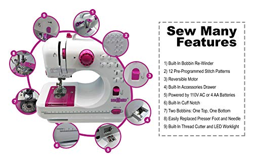 Sew Mighty Mini Sewing Machine – Portable, Battery & Ac Powered, 12 Programmed Stitch Patterns, Dual Speed – Sews Forward & Reverse, Ac Power Or Battery Operated – Includes Foot Pedal #TOP4