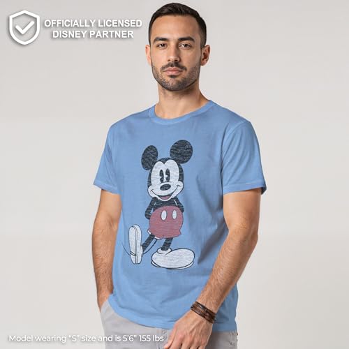 Image of Disney Men's Full Size Mickey Mouse Distressed Look T-Shirt | Officially licensed, 100% cotton, sizes S to 2X, size up recommended, Disney fan gift, crew neck, pop culture tee
