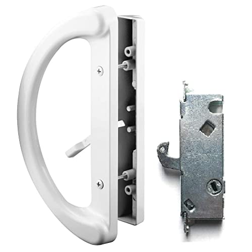 Essential Values Patio Door Handle Set, Sliding Door Lock (Handle + Latch Combo) | 2-Handle White Diecast Replacement for Sliding Doors | 3-15/16” Hole Spacing for Mortise Style Locks by Essential Values - Used condition - US$20.37