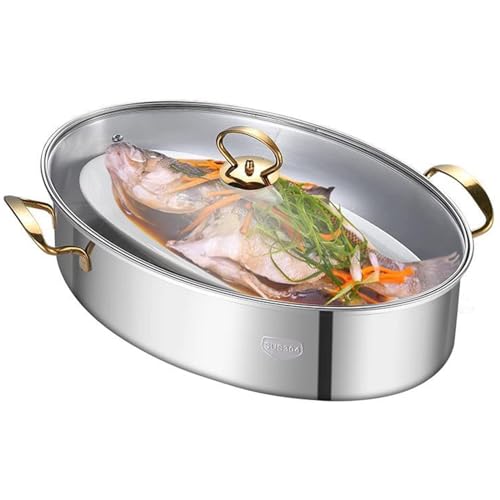 PEixen 38cm Ovaler Fischdampfgarer, gedämpfter Fischtopf aus Edelstahl 304, Kochgeschirr mit...