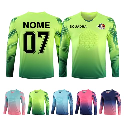 LAIFU Maglia da Portiere Personalizzata con Numero Nome Team Logo Maglietta Portiere Calcio per Donne Uomini e Bambini Maglia Portiere Bambino