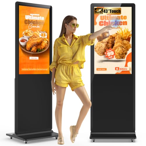 Image of 43 Inch Digital Signage Kiosk 4K UHD TouchScreen, Floor Standing Digital Signage Display, Indoor Advertising Display Screen with Android OS, CMS Publishing System, HDMI /USB /WiFi