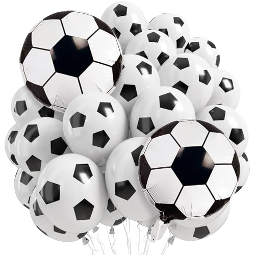 Image of HILAVO Soccer Balloons 18 Inch Black and White Soccer Ball Foil Balloons Print Latex Balloon White Black for Boys Kids Football Lover Sport Theme Birthday Baby Shower Party Decorations Supplies