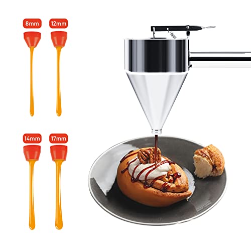 Foto von MaxAwe Edelstahl Teigportionierer, Kolbentrichter Pfannkuchen Teigspender 1200ml mit 4 x Trichtern und 1 x Pinsel, Edelstahl Backtrichter Trichter für Küchen Home Bäckerei Gebrauch