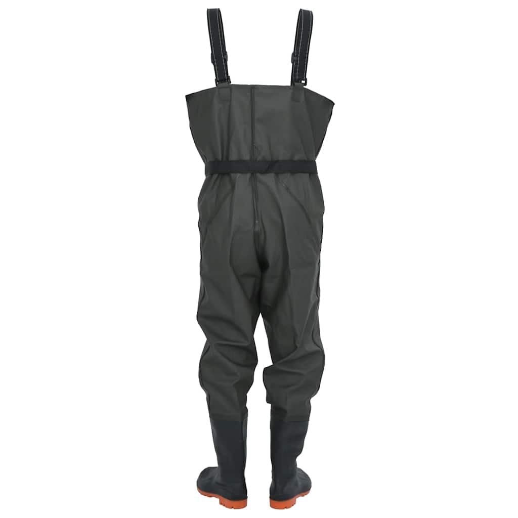 Wathose mit Stiefeln und Gürtel Dunkelgrün PVC-beschichtetes Polyester Größe 46 verstellbare Hosenträger wasserdicht atmungsaktiv für Angler Jäger Fliegenfischen am Fluss See