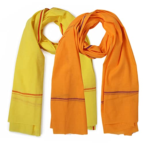 Image of Cotton Skin Friendly Summer Shrink Proof Bath Towel Pure Cotton Gamcha Soft 100% for Men and Boys All Purpose Living Handloom (Mustard-Yellow | Pack 02)