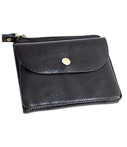 MIRACOLO Full Grain Italian Leather Slim Wallet for Women Card Holder Minimalist Coin Purse Designed in Japan (Black)