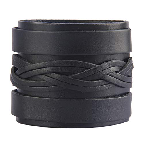 Bfiyi Punk Leather Cuff Bracelet Rock Wide Leather Wristband Thick Wrist Wrap Bracelet