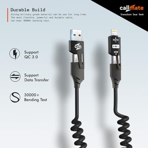 Image of callmate 4 in 1 65W Fast Charging & Data Cable, Supports PD & QC 3.0 (1.5M) (Yellow)