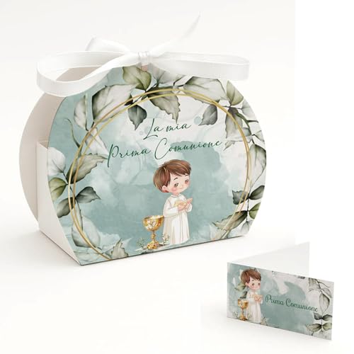 Scatole Portaconfetti Prima Comunione – Set da 24 Scatoline con Bigliettini e Nastrini – Design “La Mia Prima Comunione” – Bomboniere Fai da Te – PV Grafik(19CL)