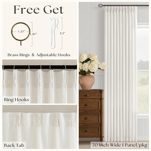 Image of Natural Beige Semi Sheer Pinch Pleated Linen 70 Inch Extra Wide Curtains