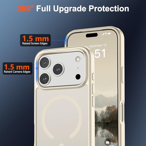 Image of SUPFINE Magnetic for iPhone 17 Pro Case (Compatible with MagSafe)(Military Grade Drop Protection) Translucent Matte Shockproof with Anti-Fingerprint Phone Cover,Antique White