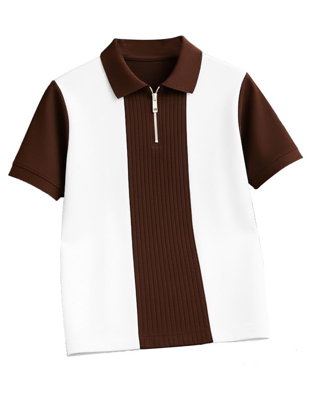 Image of AUSK Men's Textured Vertical Striped Knit Polo T-Shirt | Half Sleeve Zipper Neck Self-Design Casual Tee | Mens Tshirts