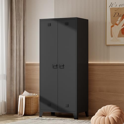 [en.casa] Armoire de Chambre Style Industriel Penderie à 2 Portes avec Étagères Meuble de...