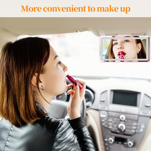 Image of Car Sun Visor Vanity Mirror with Lights, Pink Rechargeable Car Makeup Mirror Accessories, Birthday Gifts for Women Girl, 3 Light Modes, Dimmable Touch Led Screen, Universal for Car Truck
