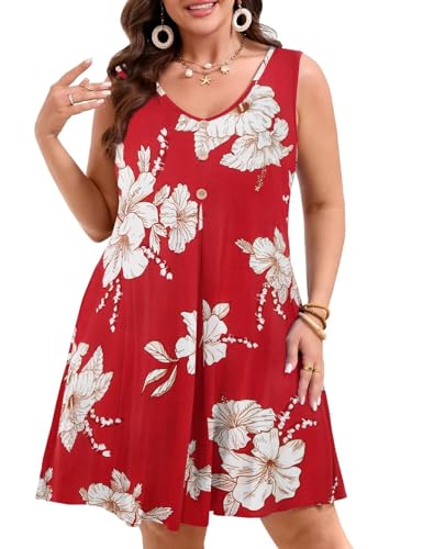 Image of JollieLovin Women Plus Size Summer Sundress Tank Sleeveless V Neck Beach Swing Dress Swimsuit Cover ups(L-5X)