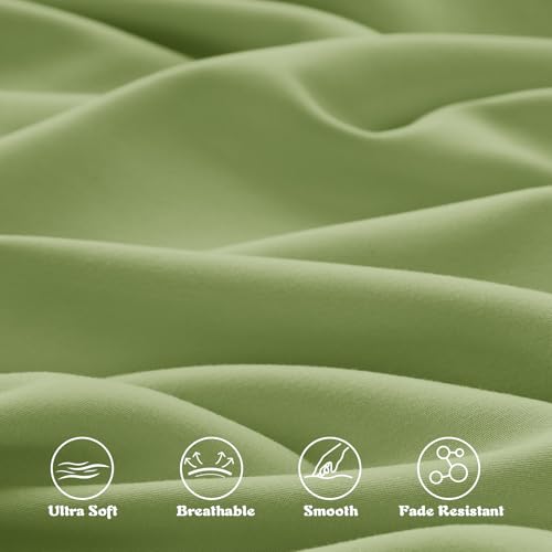 Image of KKJIAF 3 Piece Toddler Sheet Set Microfiber, Includes a Flat Sheet, a Fitted Sheet and a Ruffle Pillowcase, Sage Green
