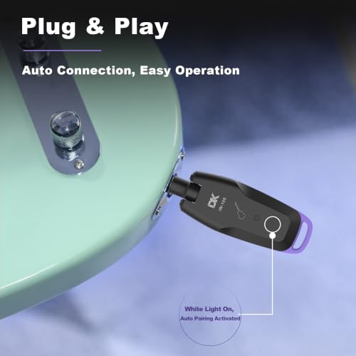 DeKode iW-10S Wireless Guitar System con baja latencia <8.5ms, rango de transmisión 100ft, duración de batería de más de 6 horas, emparejamiento automático, con conector plegable de 1/4" para guitarra eléctrica y bajo miniatura 6