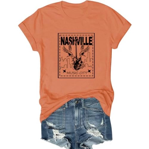 Womens T Shirts Nashville Concert Country Music Shirt Rock Band Vintage Tee Summer Short Sleeve Guitar Wings Graphic Tops