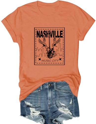 Womens T Shirts Nashville Concert Country Music Shirt Rock Band Vintage Tee Summer Short Sleeve Guitar Wings Graphic Tops